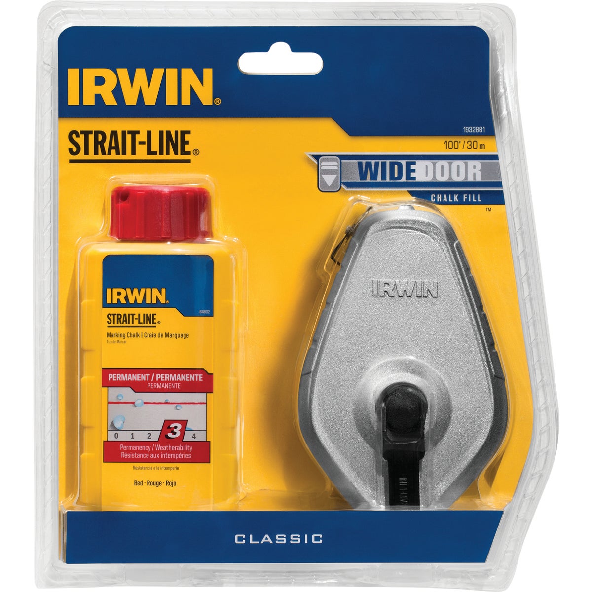 Irwin STRAIT-LINE 100 Ft. Classic Chalk Line Reel and Chalk, Red