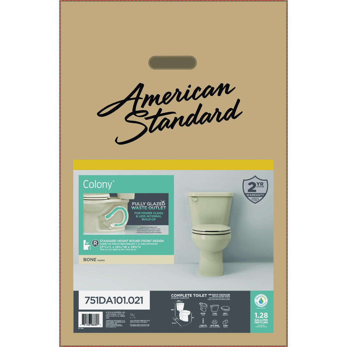 American Standard Colony Bone Round Bowl 1.28 GPF Toilet-to-Go