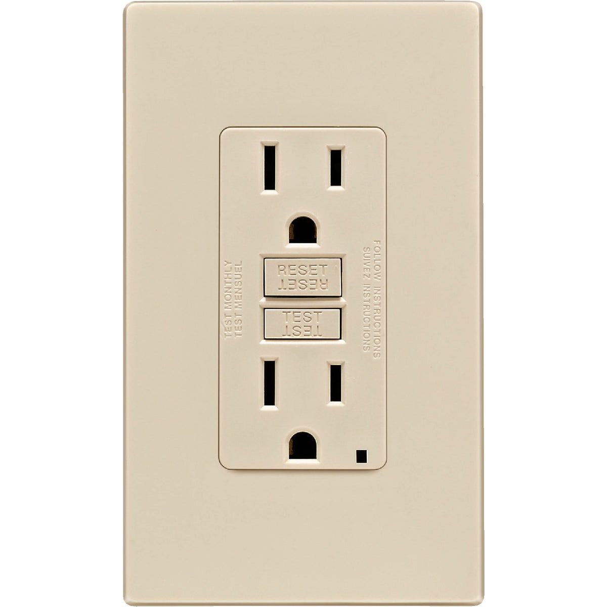 Leviton SmartlockPro Self-Test 15A Light Almond Residential Grade 5-15R GFCI Outlet with Screwless Wall Plate