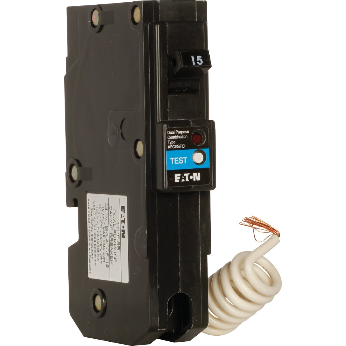 Eaton BR 15A Single-Pole CAFCI Self Test AFCI/GFCI Breaker