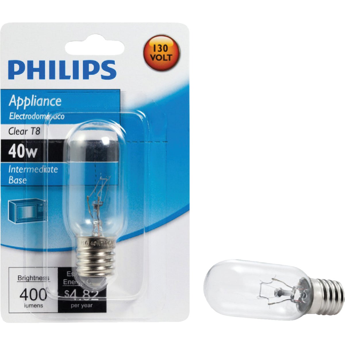 Philips 40W Clear Intermediate T8 Incandescent Appliance Light Bulb