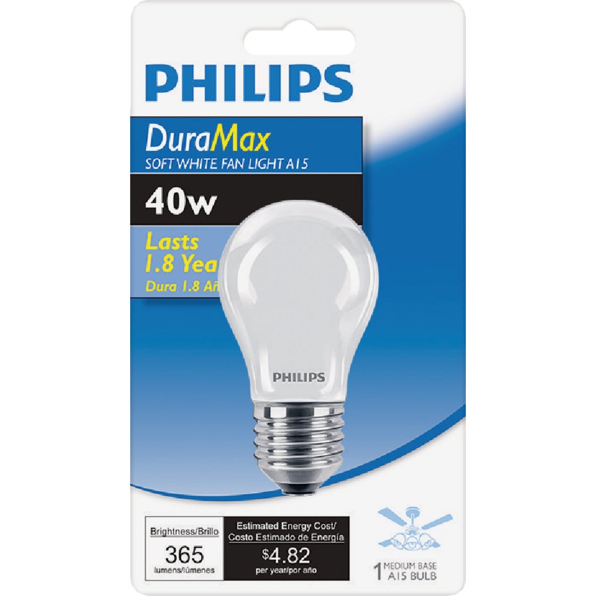 Philips DuraMax 40W Frosted Medium A15 Incandescent Ceiling Fan Light Bulb