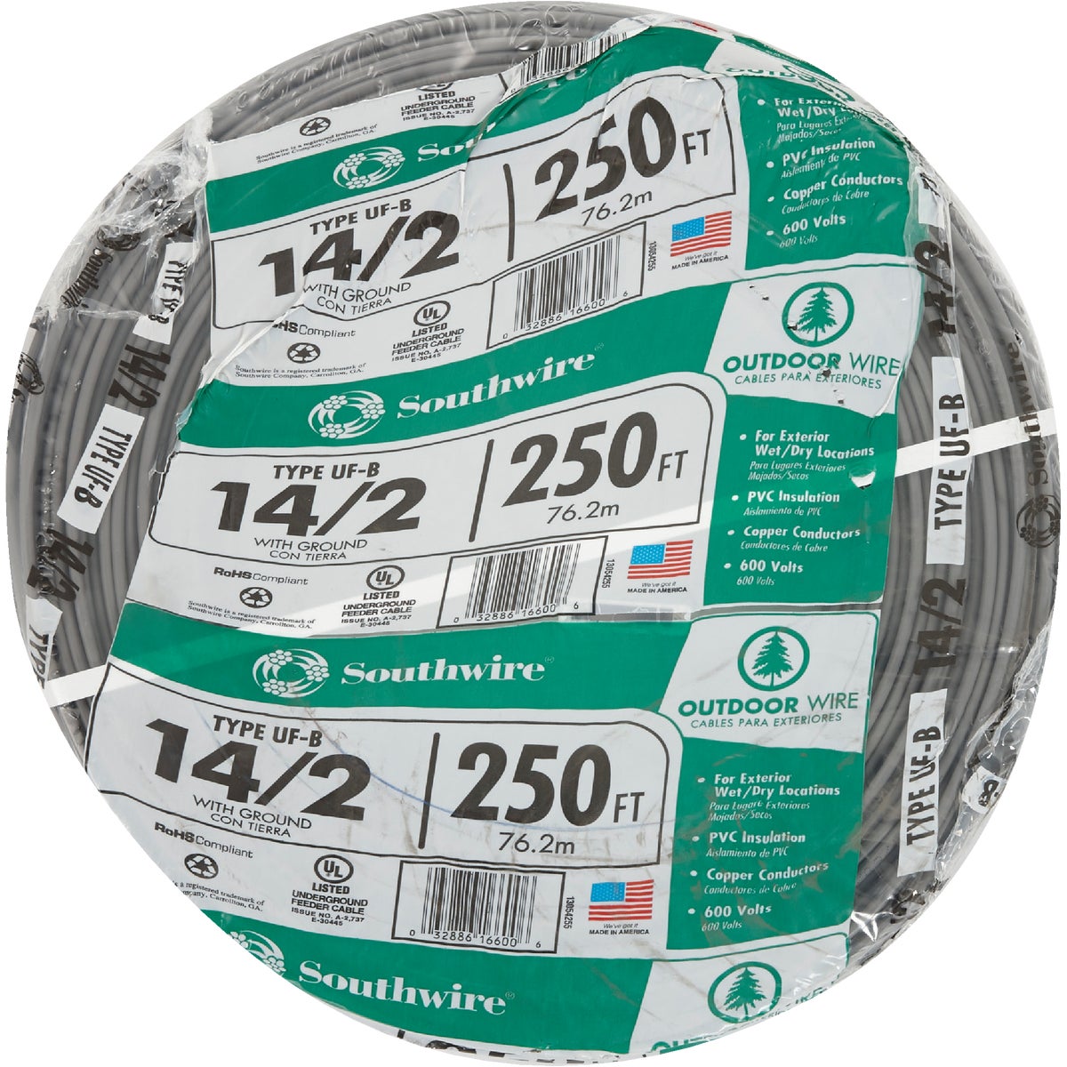 Southwire 250 Ft. 14 AWG 2-Conductor UFW/G Electrical Wire