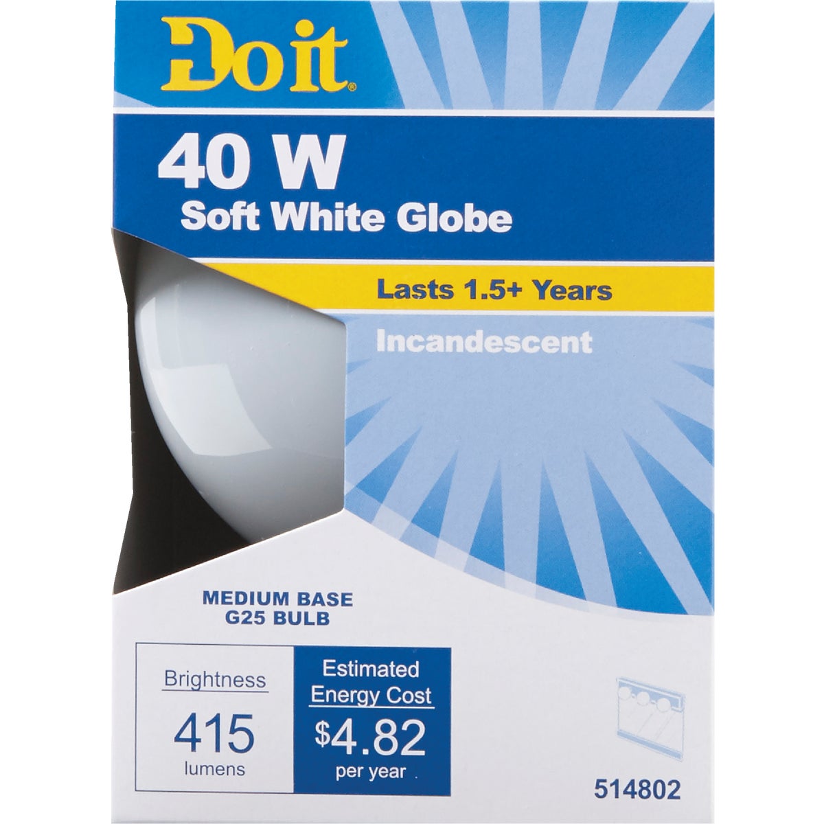 Do it 40W Frosted Soft White Medium Base G25 Incandescent Globe Light Bulb