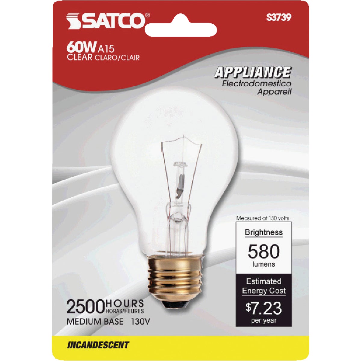 Satco 60W Clear Medium A15 Incandescent Appliance Light Bulb