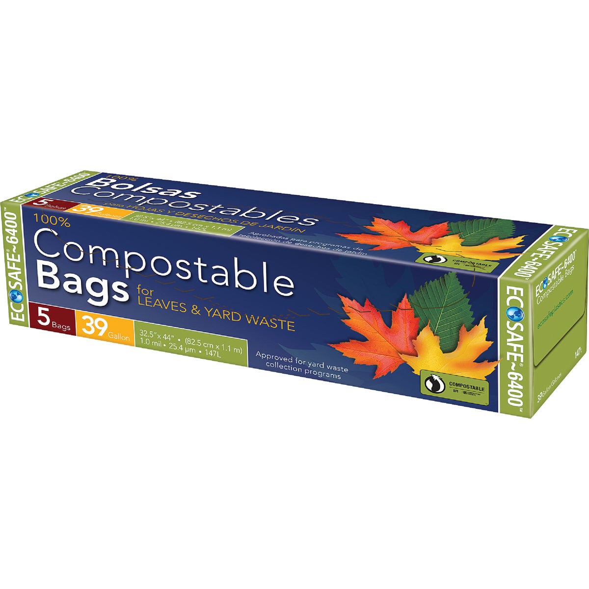 Eco Safe 6400 30 Gal. Green Compostable Lawn & Leaf Bag (5-Count)