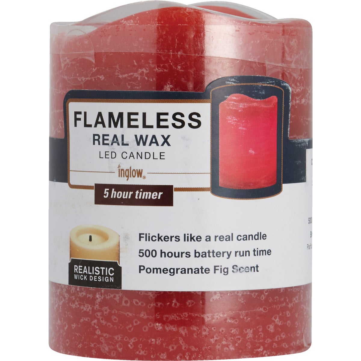 Inglow 4 In. H. x 3 In. Dia. Currant Rustic Wax Pillar Flameless Candle