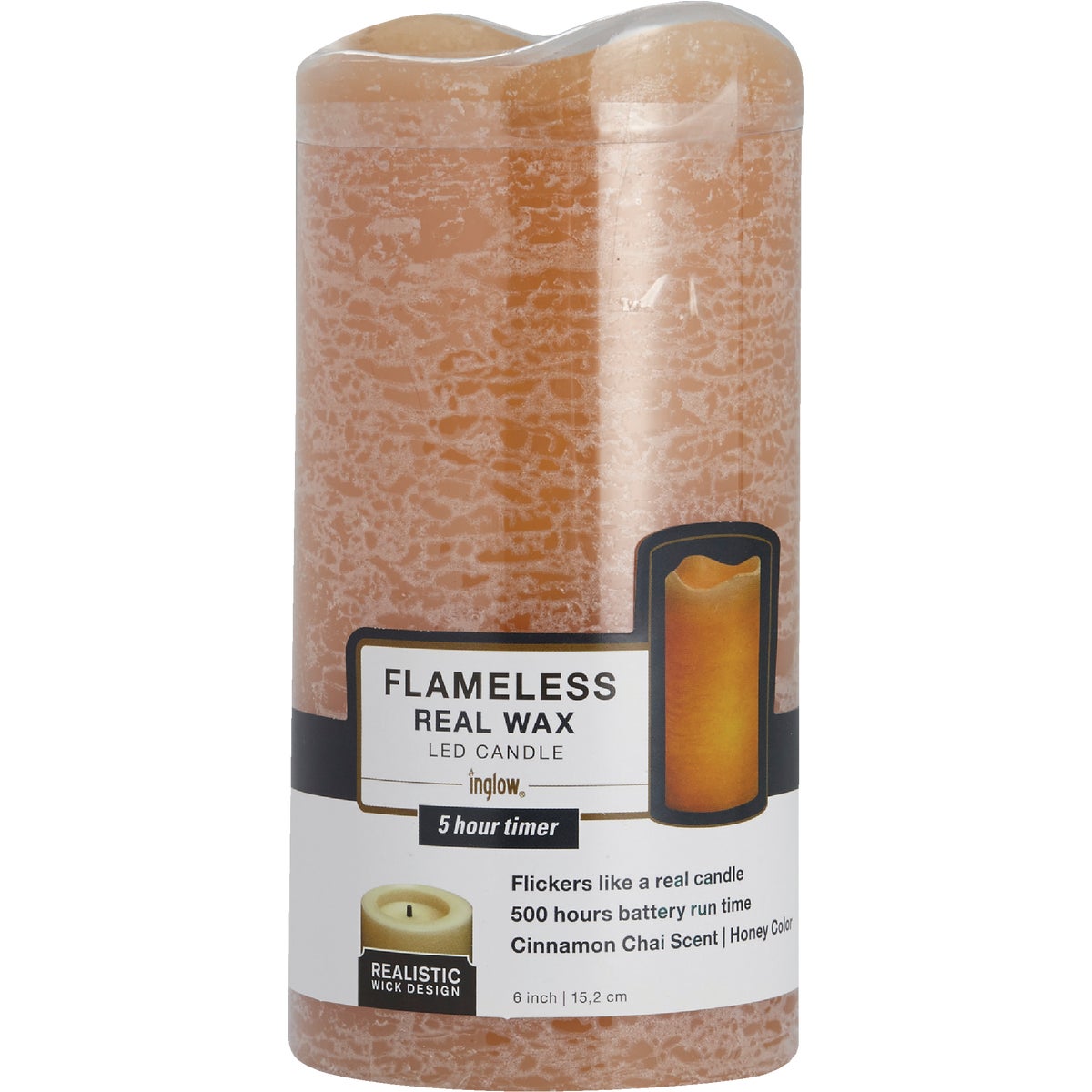 Inglow 6 In. H. x 3 In. Dia. Honey Rustic Wax Pillar Flameless Candle