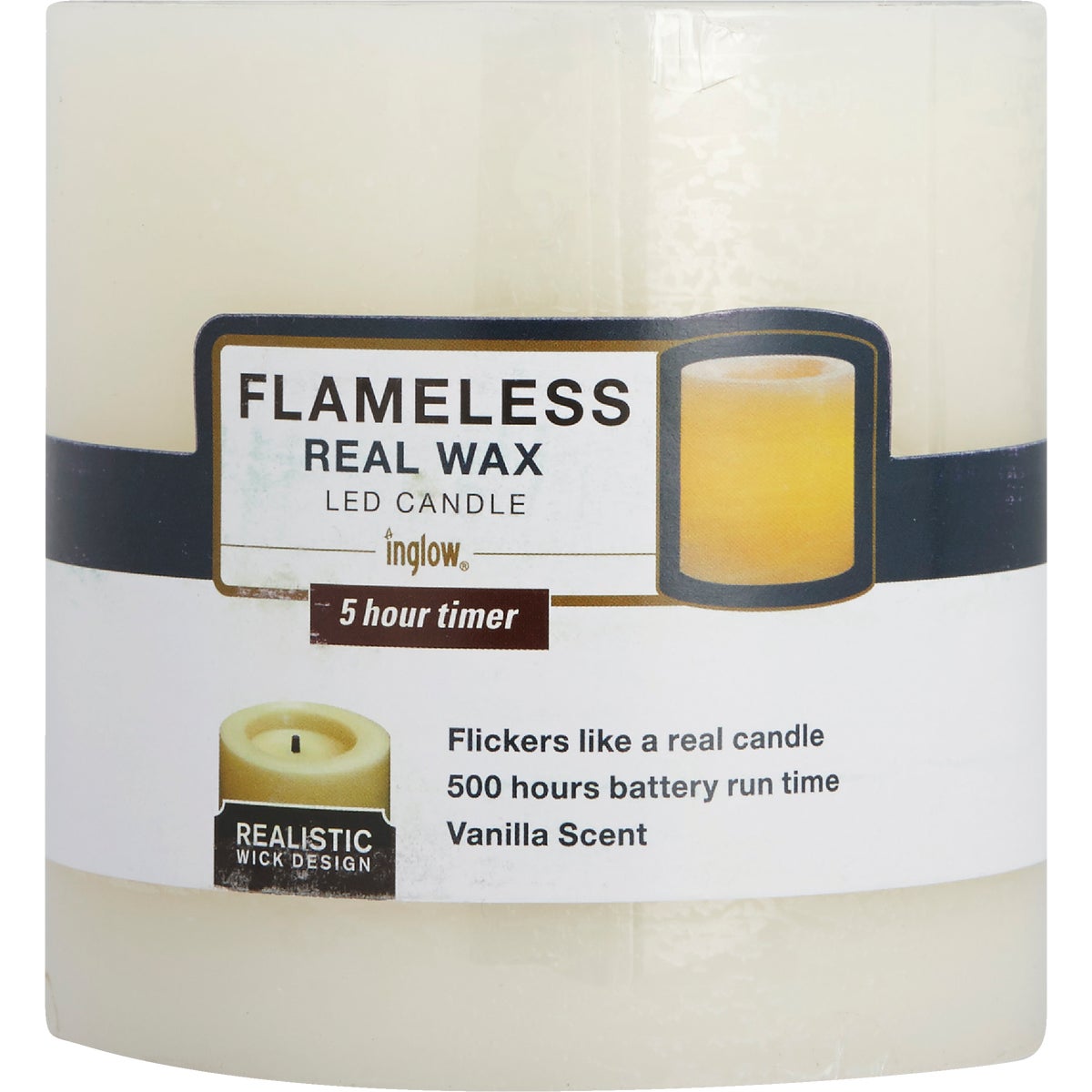 Inglow 4 In. H. x 4 In. Dia. Cream Rustic Wax Pillar Flameless Candle