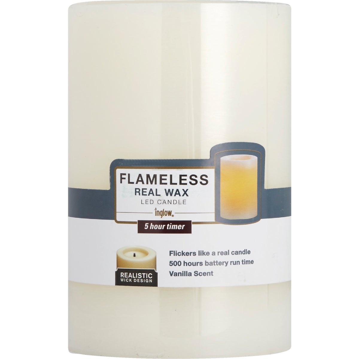 Inglow 6 In. H. x 4 In. Dia. Cream Rustic Wax Pillar Flameless Candle