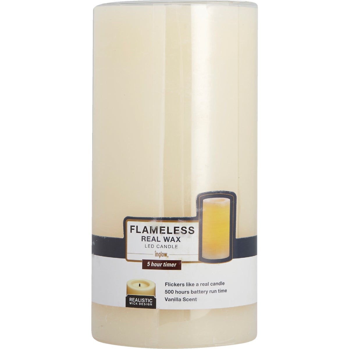 Inglow 8 In. H. x 4 In. Dia. Cream Rustic Wax Pillar Flameless Candle