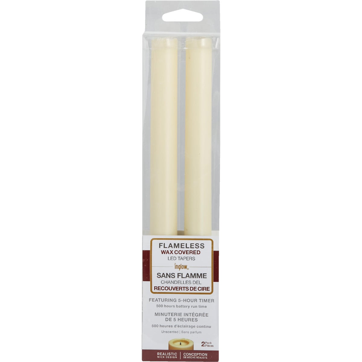 Inglow 9 in. H. Cream Wax Taper Flameless Candle (2-Pack)