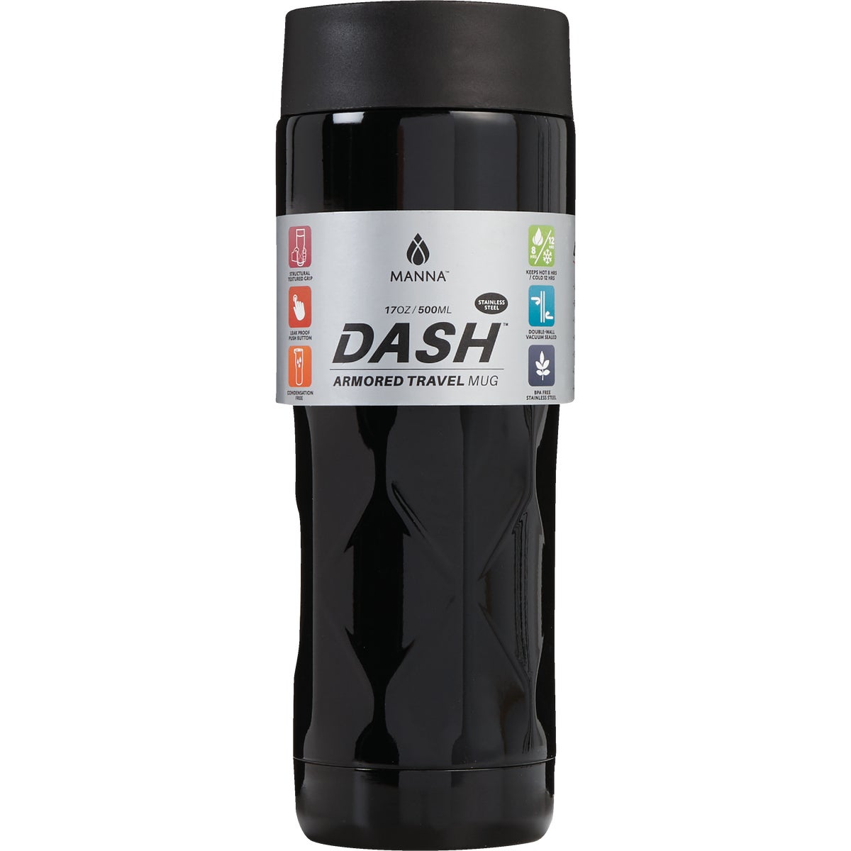 Manna Dash 16 Oz. Onyx Black Armored Insulated Tumbler