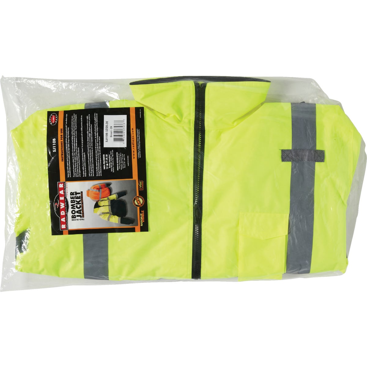Radians Rad Wear ANSI Class 3 Hi Vis Green Safety Jacket XL