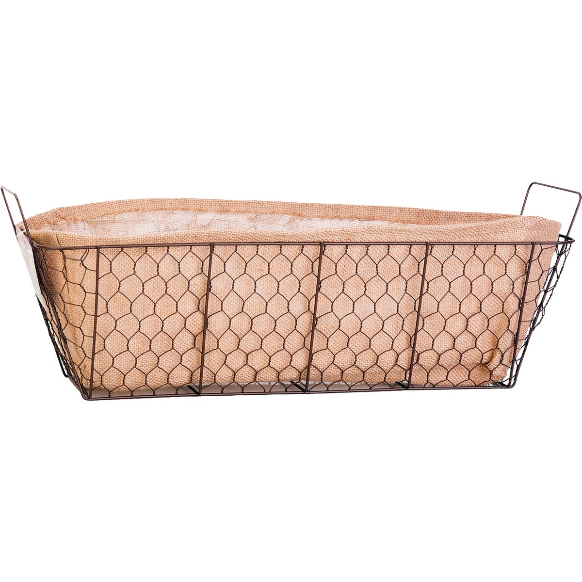 Panacea 24 In. Rust Color Rustic Wire Flower Box w/Burlap Liner