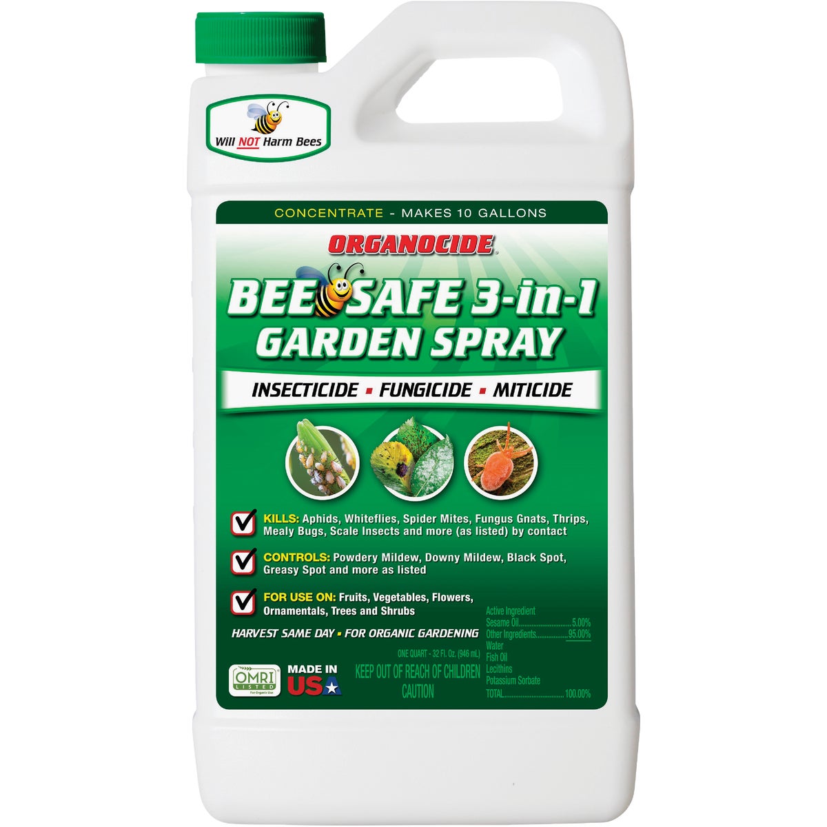 Organocide 32 Oz. Concentrate Organic Bee Safe 3-In-1 Garden Insect Killer