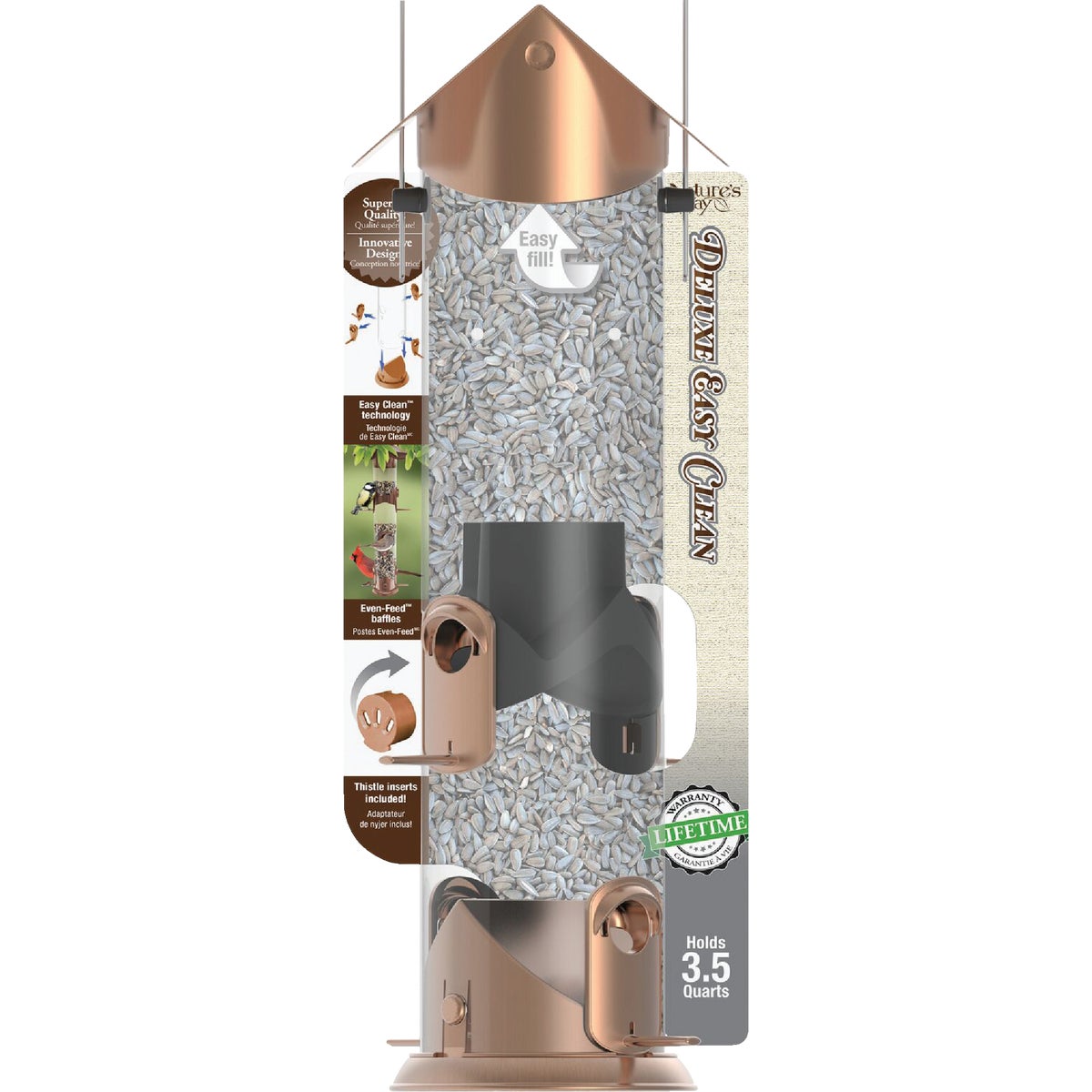 Nature's Way 3.5 Qt. Easy Clean Deluxe Bronze Plastic Tube Bird Feeder