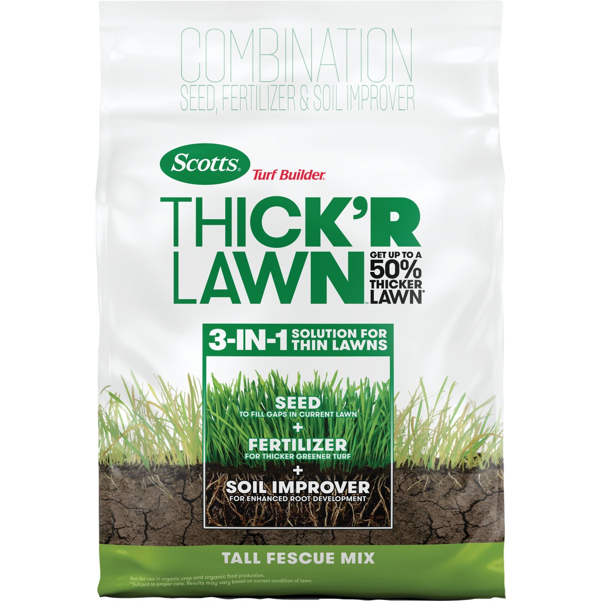 Scotts Turf Builder ThickR Lawn 12 Lb. 1200 Sq. Ft. Coverage Combination Tall Fescue Mix Grass Seed, Fertilizer, & Soil Improver