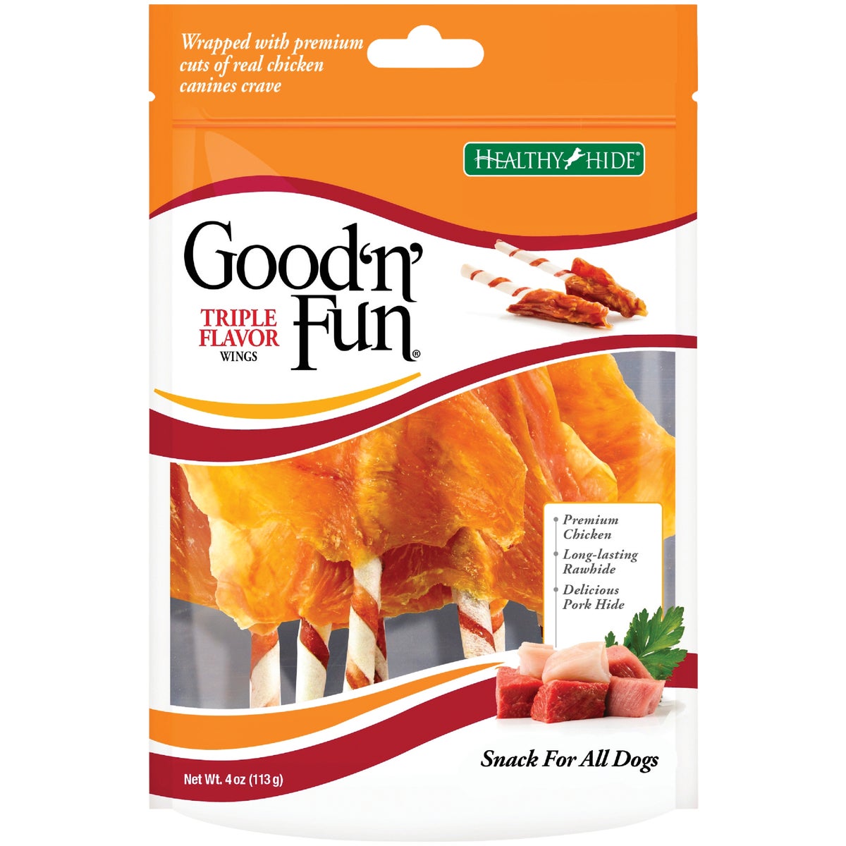 Healthy Hide Good 'n Fun Triple Flavor Wings Beef, Pork, & Chicken Dog Treat, 4 Oz.