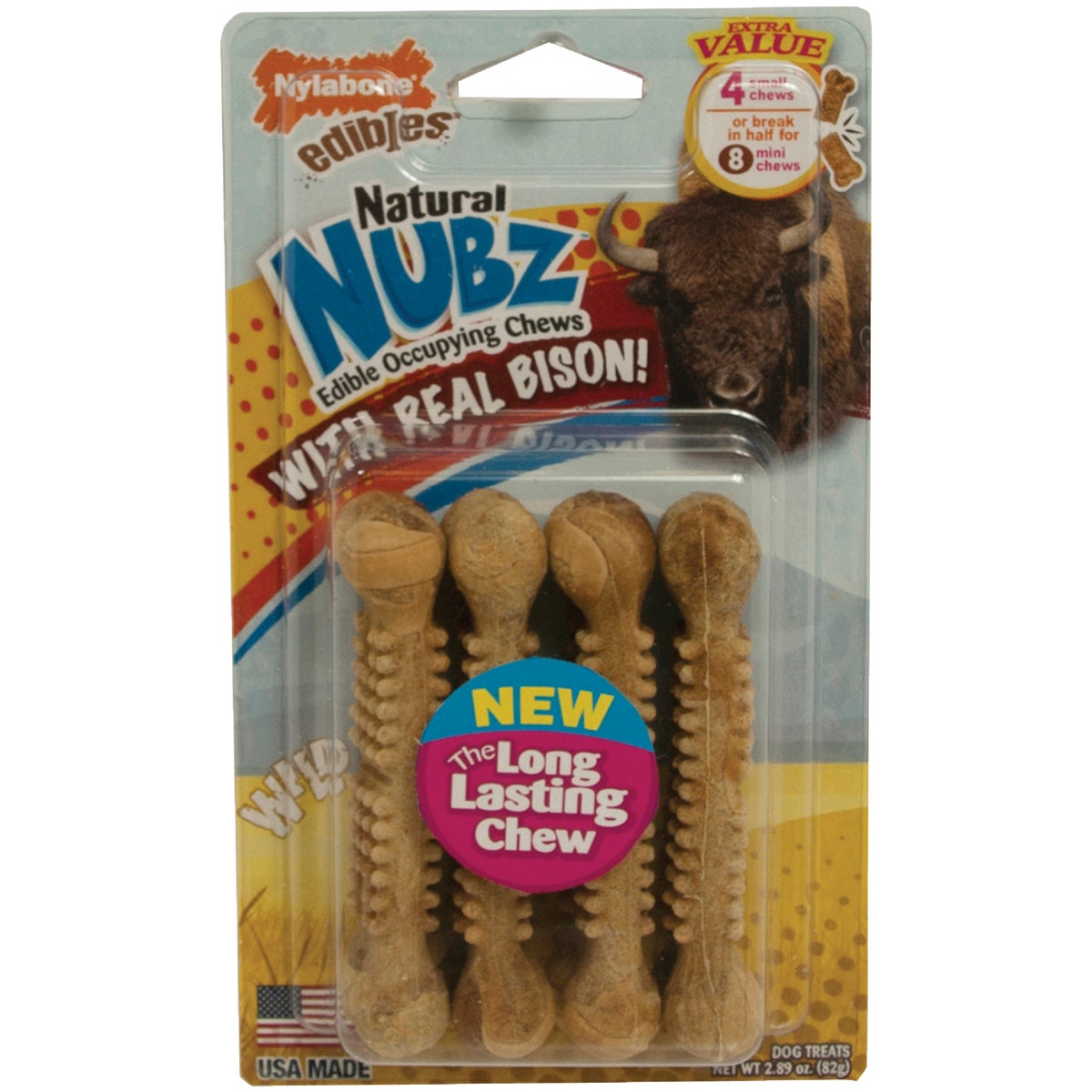 Nylabone Edibles Natural Nubz Bison Flavor Dental Dog Treat Chew (4-Pack)