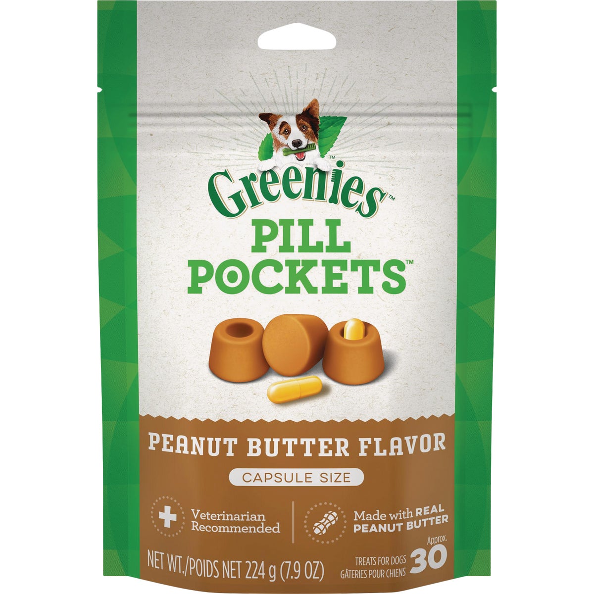 Greenies Capsule Pill Pockets Peanut Butter Flavor Chewy Dog Treat (30-Pack)