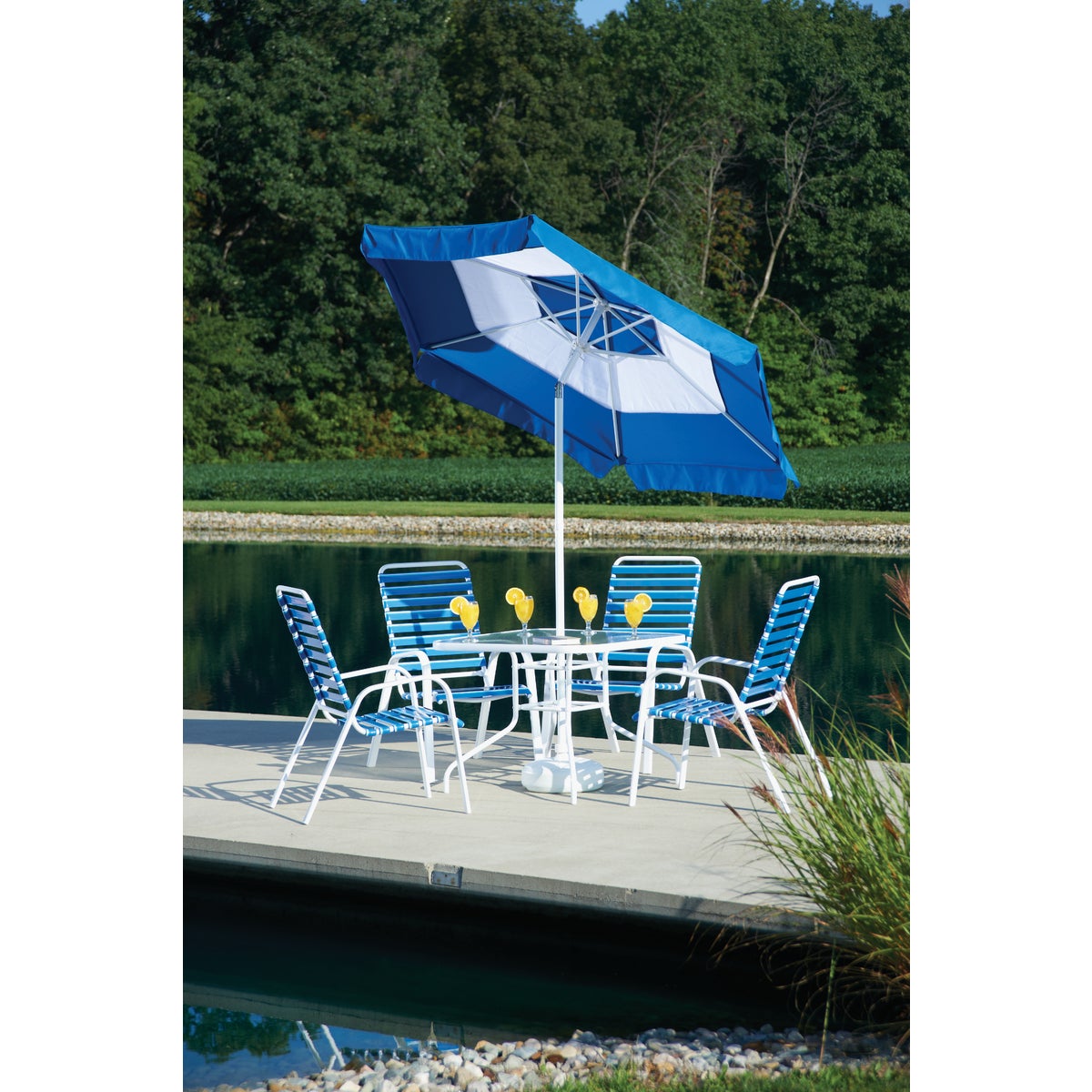 Outdoor Expressions 7.5 Ft. Push-Up Blue Patio Umbrella