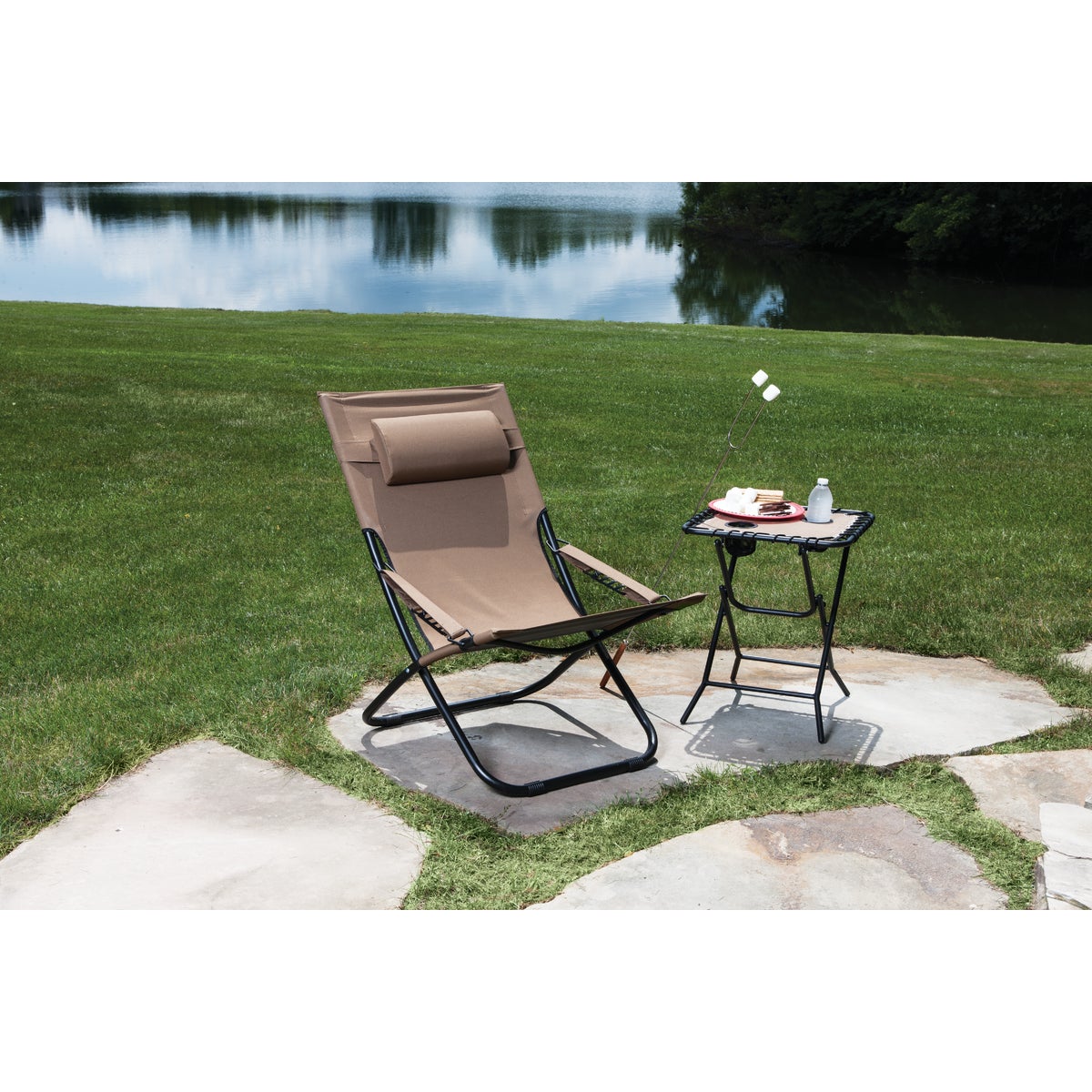 Outdoor Expressions Folding Tan Hammock Chair with Headrest