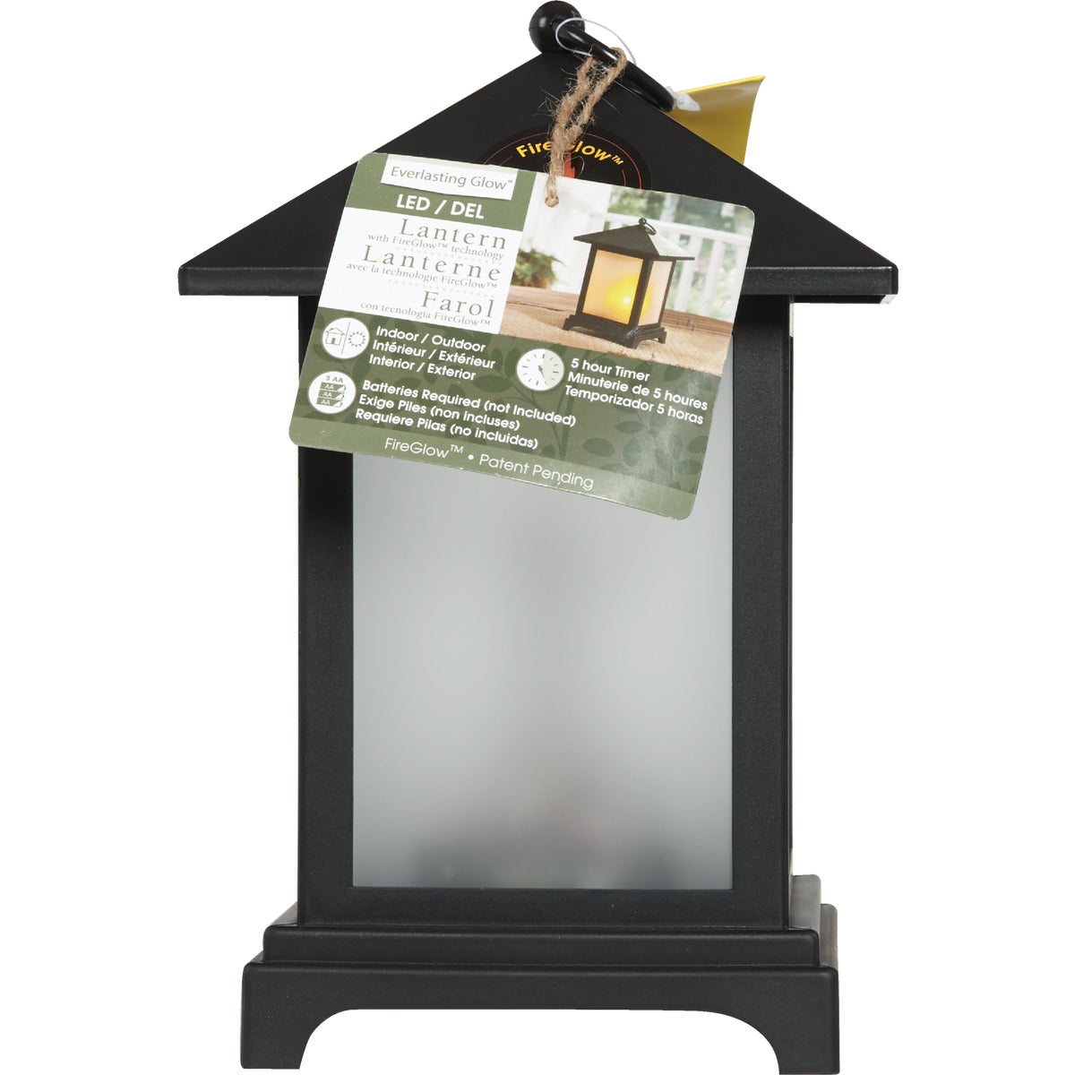 Everlasting Glow 4.13 In W. x 9.25 In. H. x 4.13 In. L. Black Square Patio Lantern