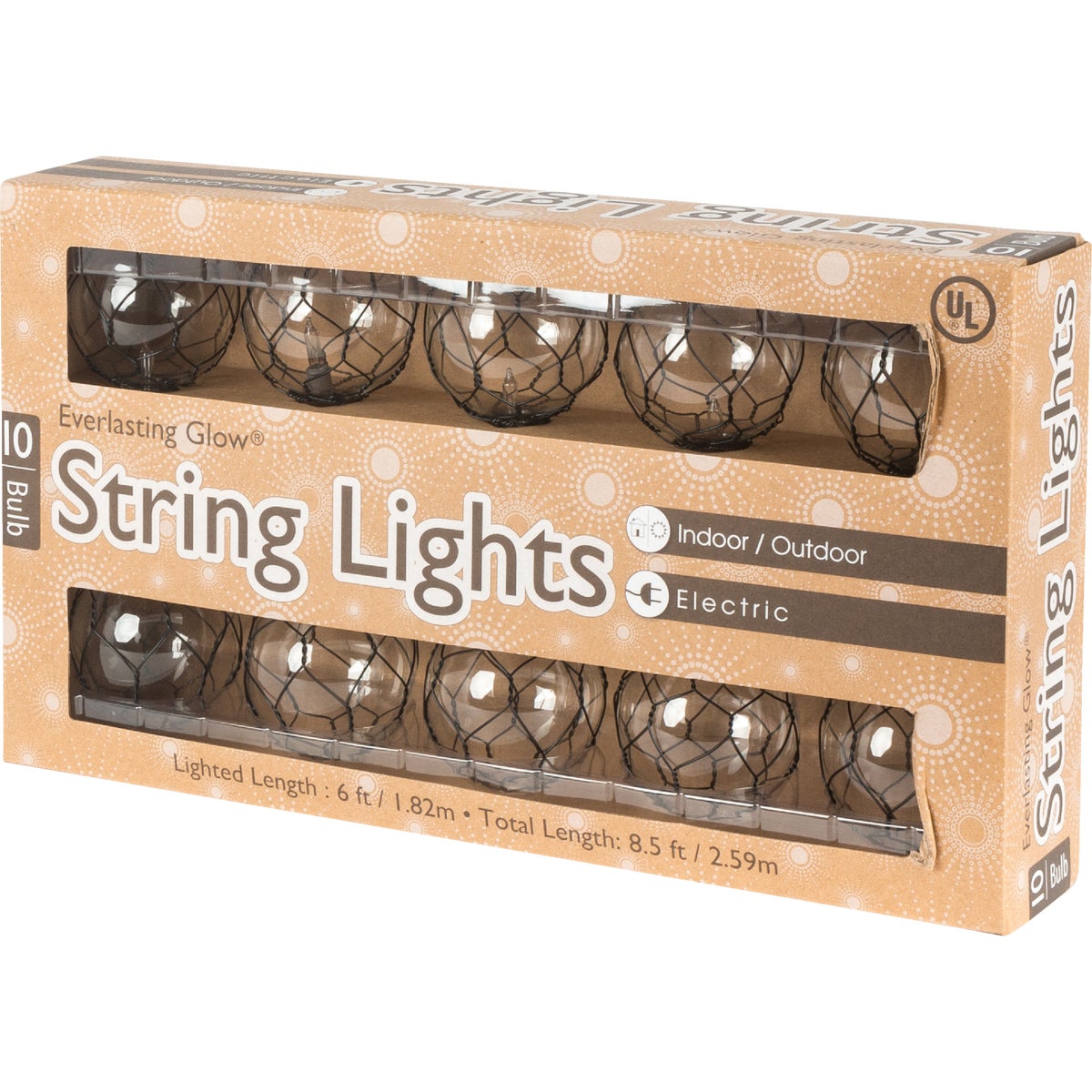 Gerson 8.5 Ft. 10-Light Clear Black Chicken Wire Globe String Lights