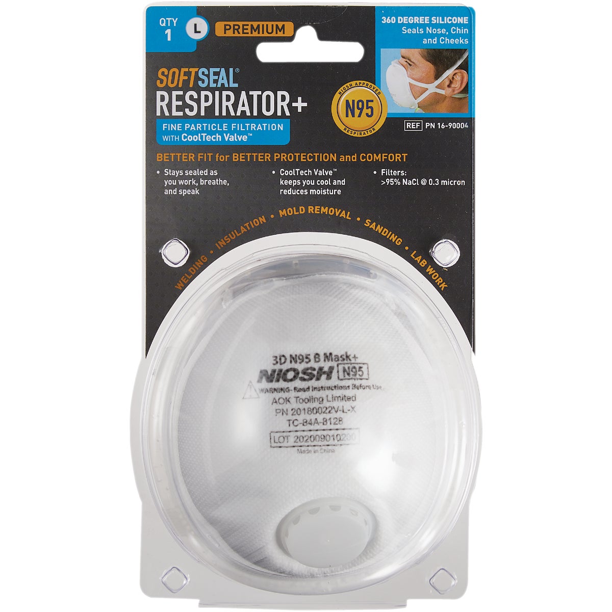 Softseal Large N95 360-Degree Silicone Seal 3D Respirator With Valve