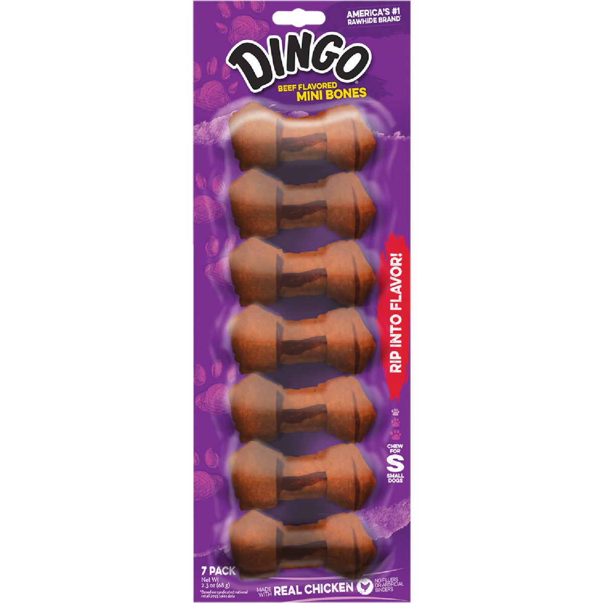 Dingo Beef Jerky Knotted Bone 2.5 In. Rawhide Chew, (7-Pack)