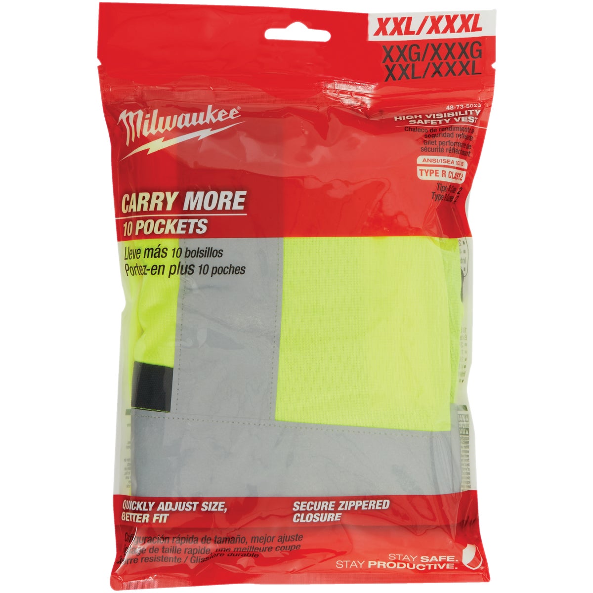Milwaukee ANSI Class 2 Hi Vis Yellow Safety Vest 2XL/3XL