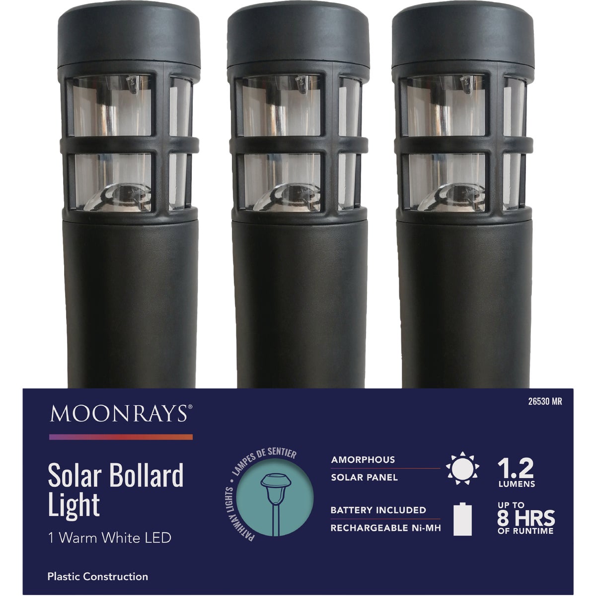 Moonrays Black 1.2 Lm. Plastic Solar Bollard Light