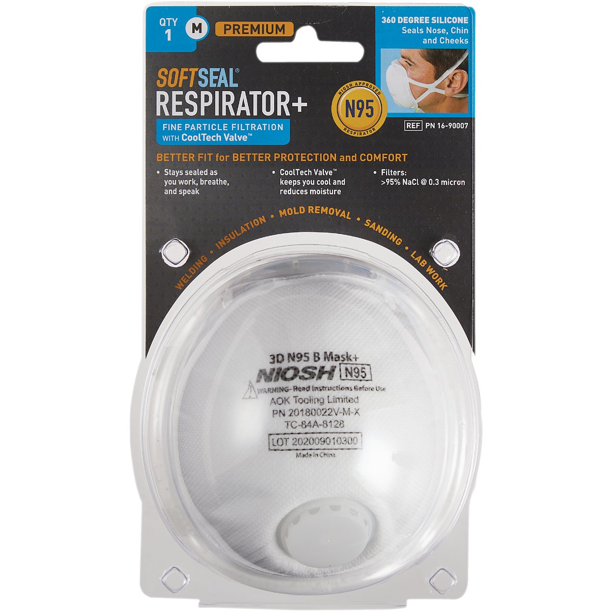 Softseal Medium N95 360-Degree Silicone Seal 3D Respirator with Valve