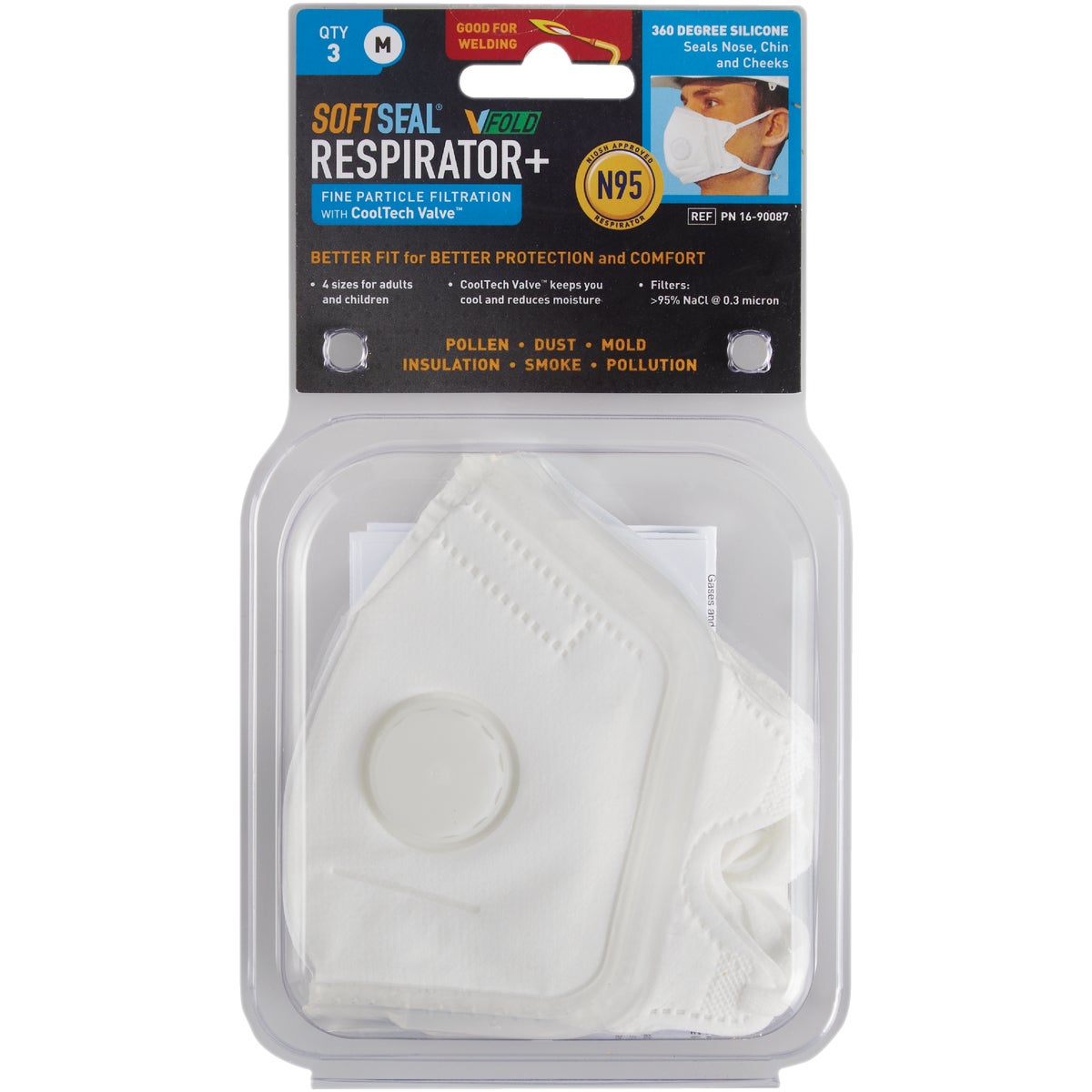 Softseal V-Fold Design N95 Medium 360-Degree Silicone Seal Respirator With Valve (3-Pack)