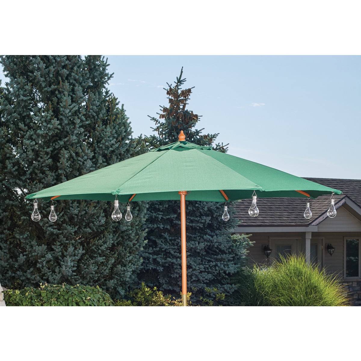 Outdoor Expressions 9 Ft. Pulley Green Market Patio Umbrella with Brass Plated Hardware