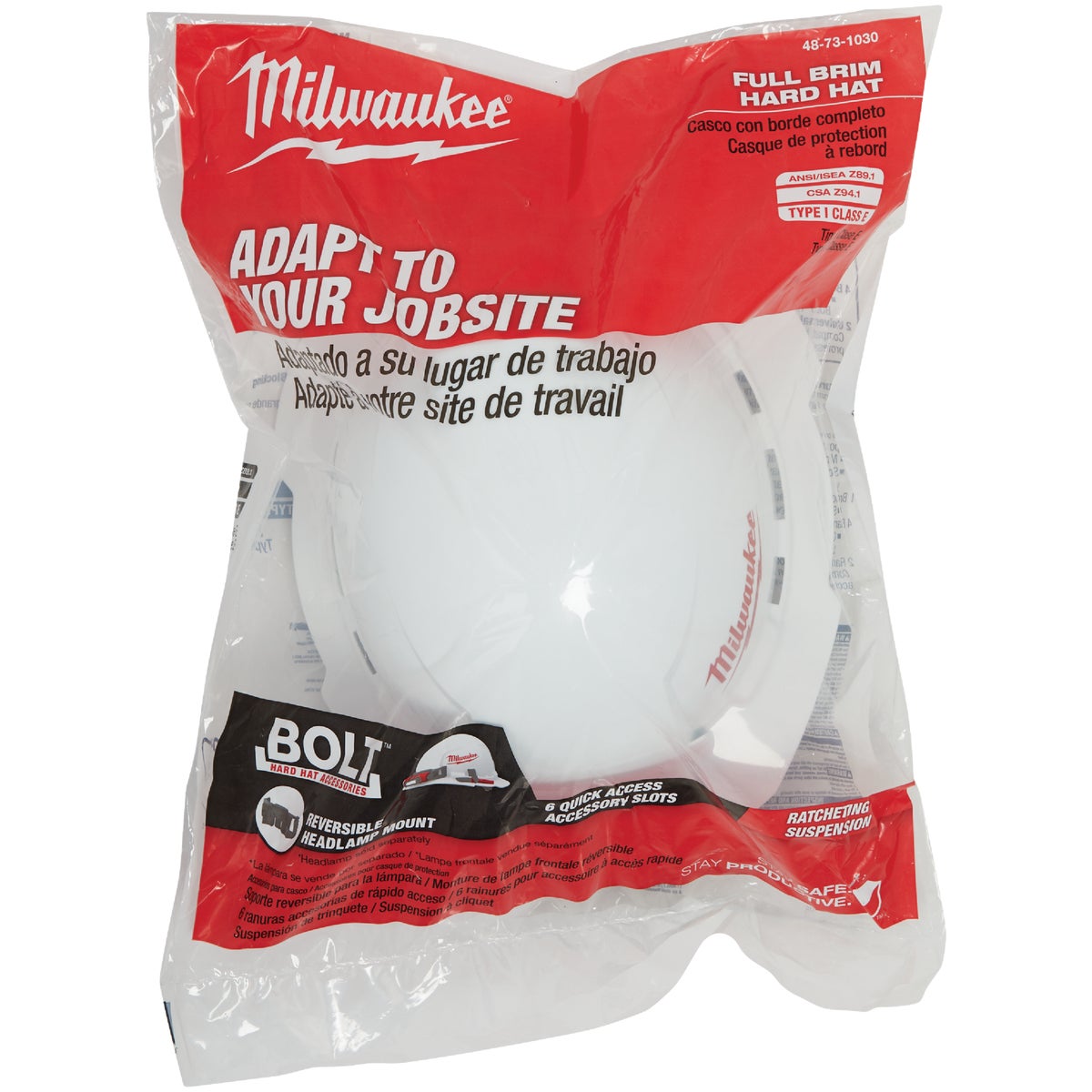 Milwaukee White Full Brim Ratcheting Type 1 Class E Hard Hat