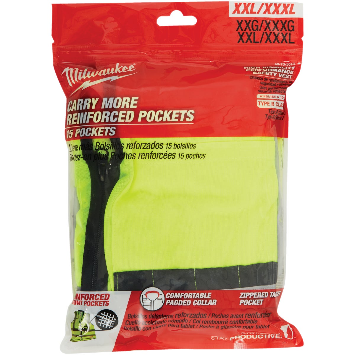 Milwaukee ANSI Class 2 Hi Vis Yellow Performance Safety Vest 2XL/3XL