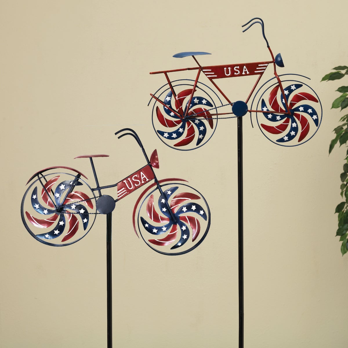 Gerson Spring GIL 47.6 In. Metal Patriotic Bicycle Wind Spinner Yard Stake
