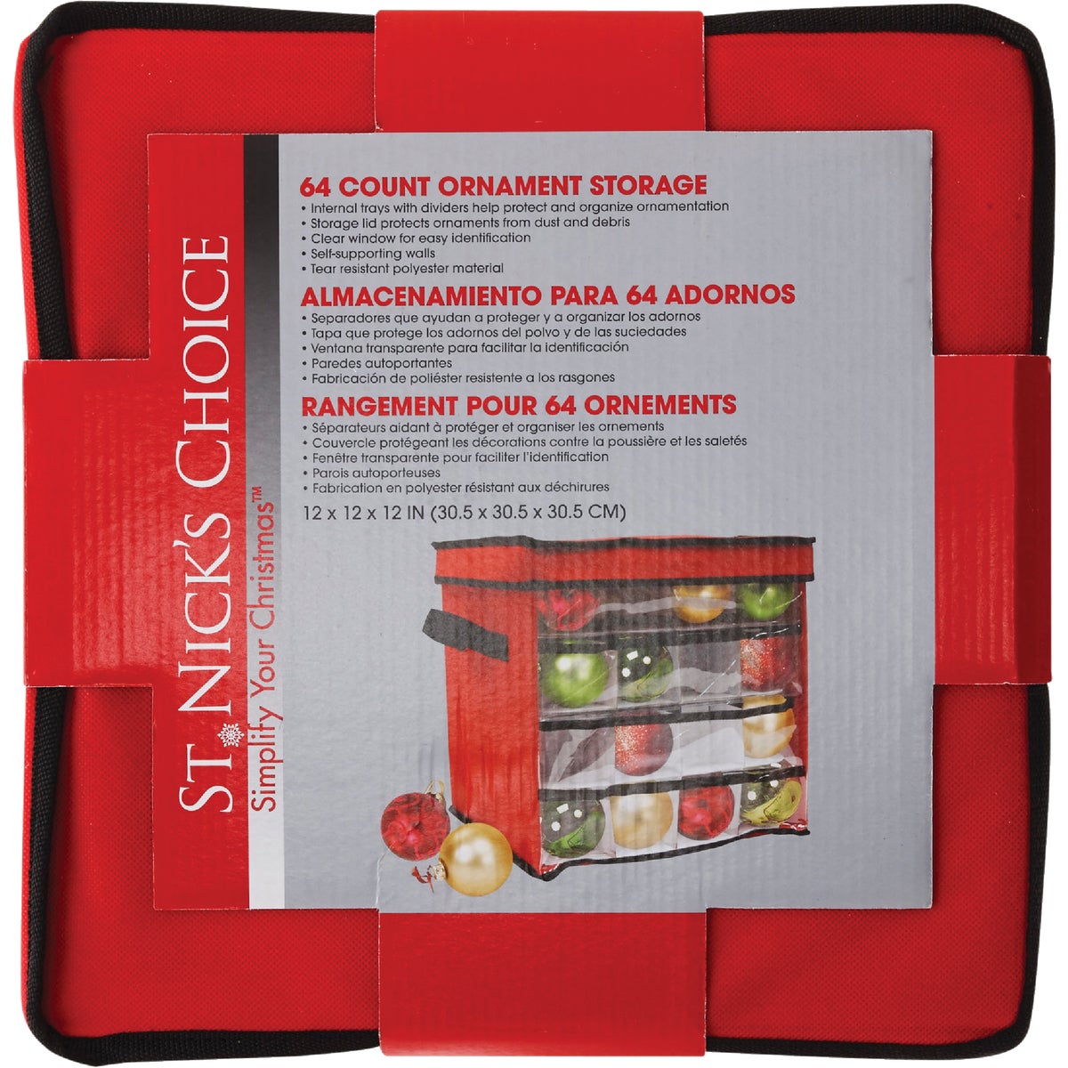 St. Nick's Choice 12 In. Square Polyester Christmas Ornament Storage Cube