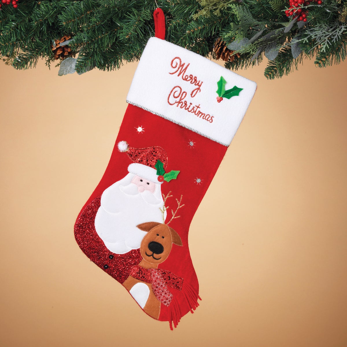 Gerson 20.5 In. Velvet Santa Stocking