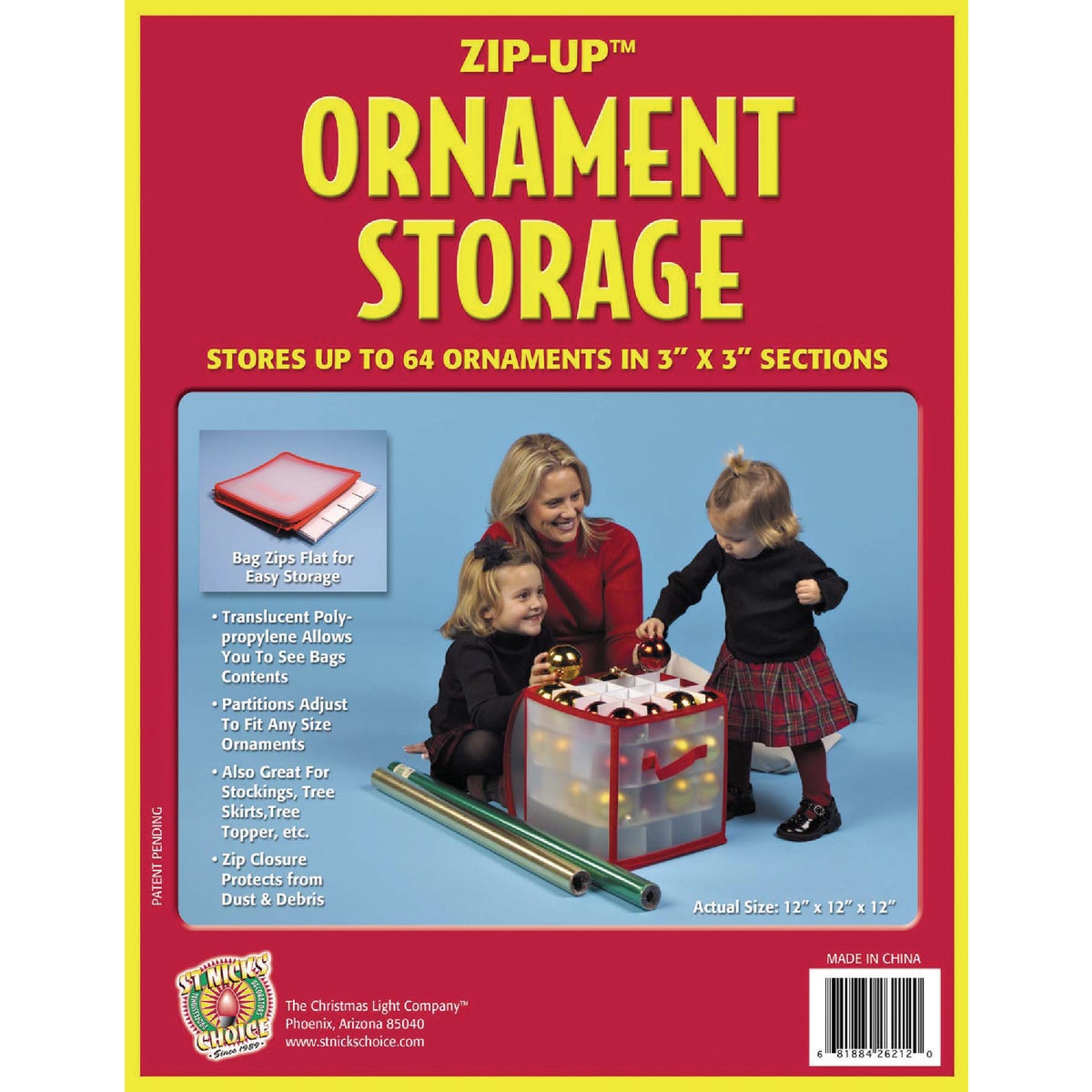 Dyno 12 In. W. x 12 In. H. x 12 In. L. Polypropylene Zip-Up Christmas Ornament Storage Cube