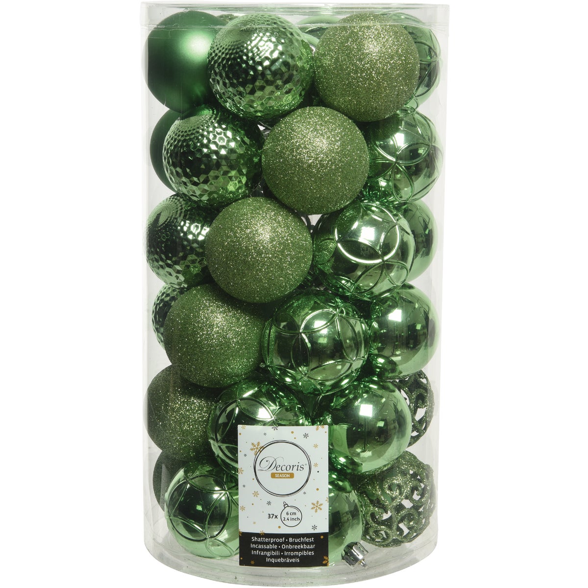 Decoris 2.4 In. Shatterproof Mistletoe Green Bauble Christmas Ornament (37-Pack)