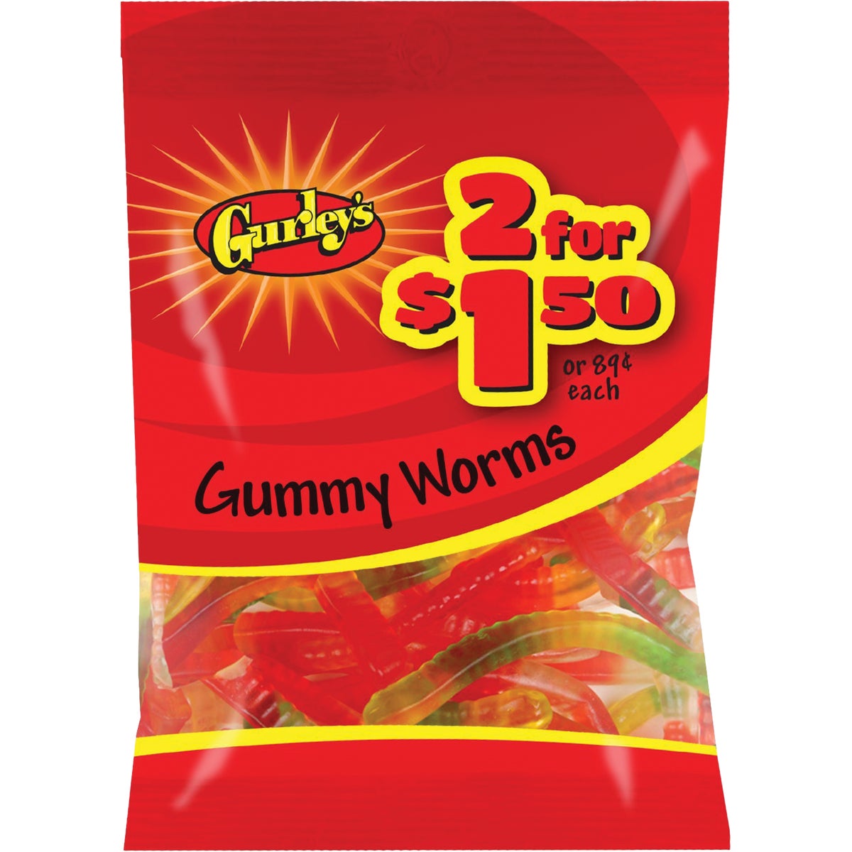 Gurley's Assorted Fruit Flavors 3 Oz. Gummy Worms