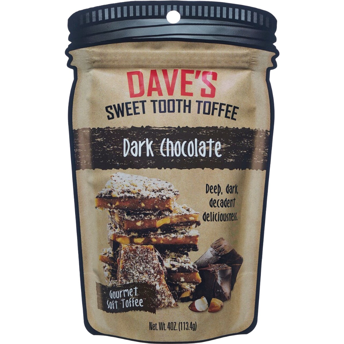 Dave's Sweet Tooth 4 Oz. Dark Chocolate Gourmet Soft Toffee
