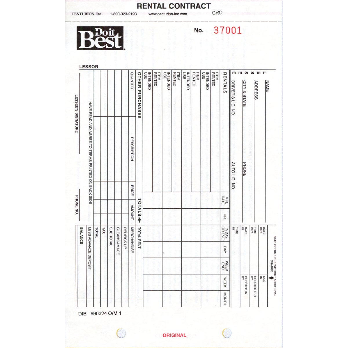 Do it Best Rental Contract Form (100-Pack)