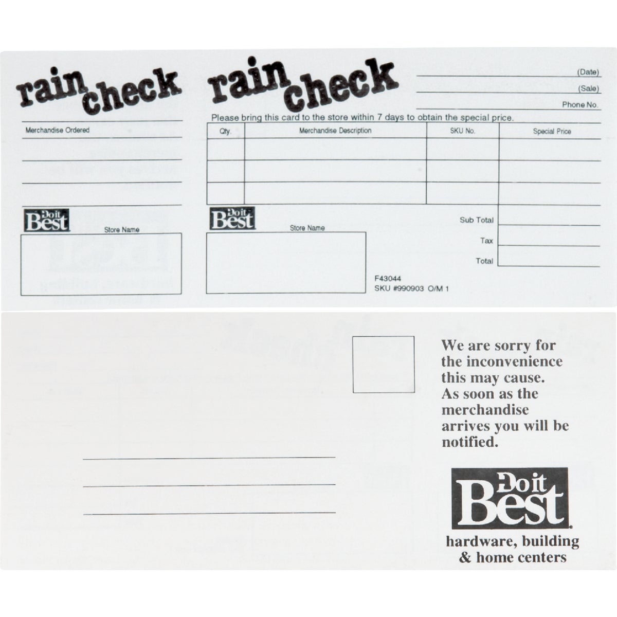 Do it Best Rain Check Form (25-Count)