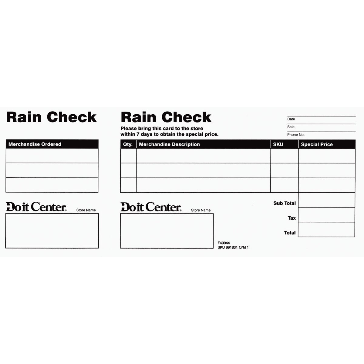 Do it Center Rain Check Form (25-Count)