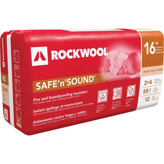 Rockwool Safe N Sound 16 In. x 47 In. Stone Wool Insulation (12-Pack)