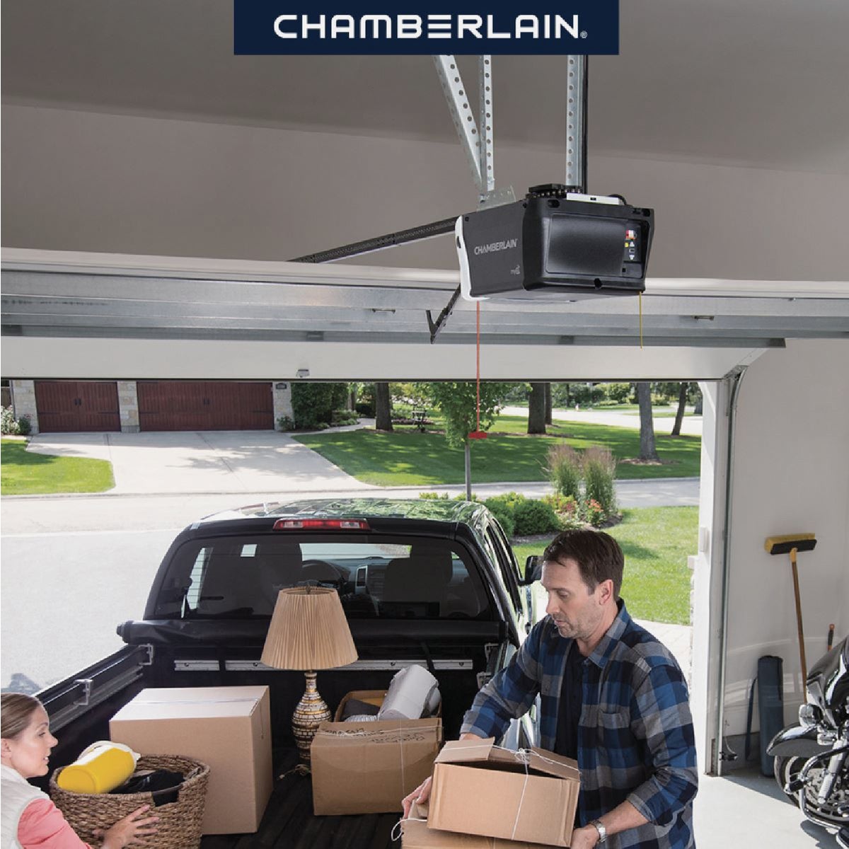 Chamberlain B2405 1/2 HP Smartphone-Controlled Ultra Quiet & Strong Belt Drive Garage Door Opener with MED Lifting Power